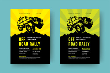 Off road truck competition poster or flyer event modern typography design template and 4x4 suv car silhouette. © provectors
