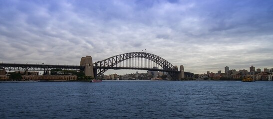 Panoramic view of Sydney Harbour NSW Australia on a nice sunny and partly cloudy Morning 