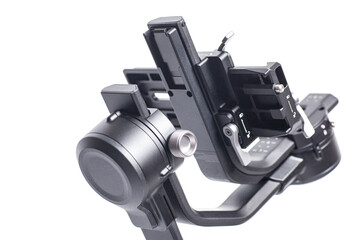 Professional Gimbal stabilizer 3-Axis for camera isolated on white background.