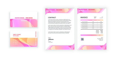 Business card and blank. Simple colorful design. Vector illustration. Modern minimalist template. Document design template for office, company.