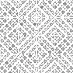 Geometric vector pattern with triangular elements. Seamless abstract ornament for wallpapers and backgrounds. Black and white colors.
