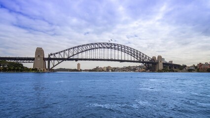 Panoramic view of Sydney Harbour NSW Australia on a nice sunny and partly cloudy Morning 