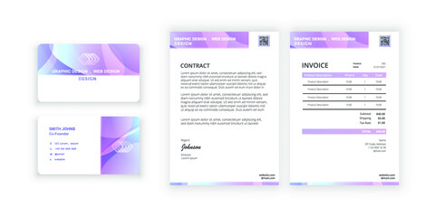 Business card and blank. Simple colorful design. Vector illustration. Modern minimalist template. Document design template for office, company.