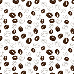 Seamless pattern with coffee beans over white background . Vector background for cafe, bistro, restaurant menu
