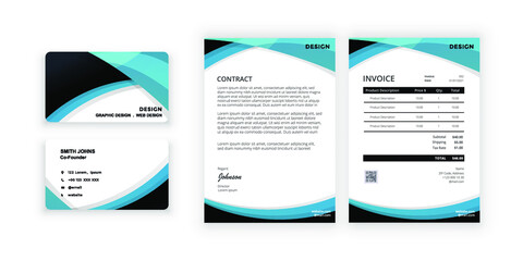 Business card and blank. Simple colorful design. Vector illustration. Modern minimalist template. Document design template for office, company.