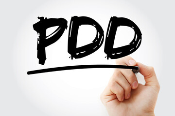 PDD - Premenstrual Dysphoric Disorder acronym with marker, medical concept background