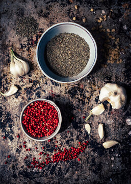 Spices on grey background