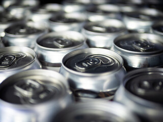 aluminum cans of soda background.