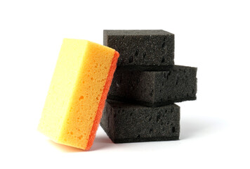 black and yellow washing sponges isolated on white