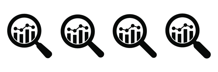 Analytic vector icon - magnifying glass with bar chart