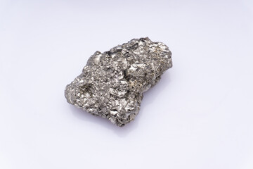 Natural gemstone pyrite on white background