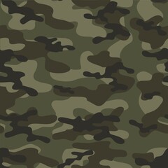 Fototapeta premium Texture army camouflage seamless pattern. Military green forest background. Ornament. Vector illustration.