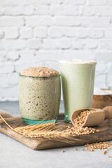 The rye and wheat leaven for bread is active. Starter sourdough ( fermented mixture of water and flour to use as leaven for bread baking). The concept of a healthy die