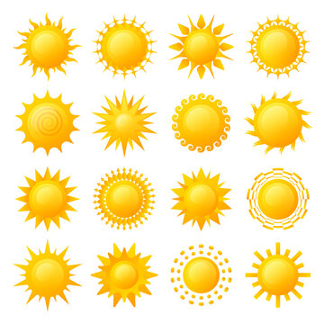 Sunshine icon. set of yellow sun vector illustration