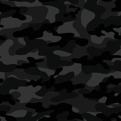 dark Camouflage seamless pattern texture. Abstract modern vector military camo backgound. Fabric textile print template. Vector illustration. - obrazy, fototapety, plakaty
