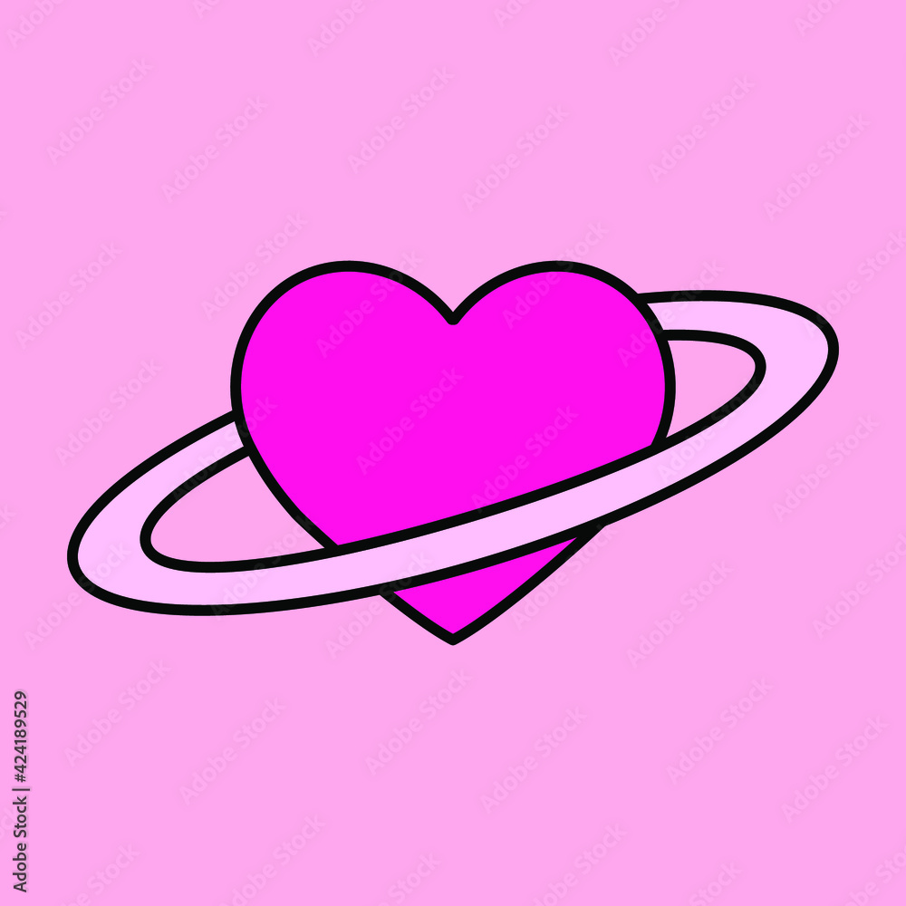 Poster a heart with a ring around it that looks like the planet saturn. minimal illustration for a flash ta