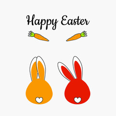 Obraz premium Very cute kawaii bunnies with funny ears show their tails. Postcard for the holiday of Easter. Printing on decorative pillows, notebooks, children's paintings. Vector graphics.