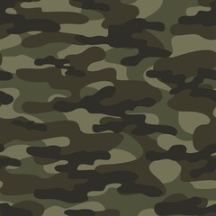Fototapeta premium Texture army camouflage seamless pattern. Military green forest background. Ornament. Vector illustration.
