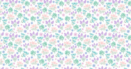 cute floral pattern. Pretty small flowers on white background. Printing with small pink, purple, blue flowers. Seamless vector. elegant template for fashionable printers. Spring flowers. Summer