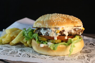 hamburger with french fries