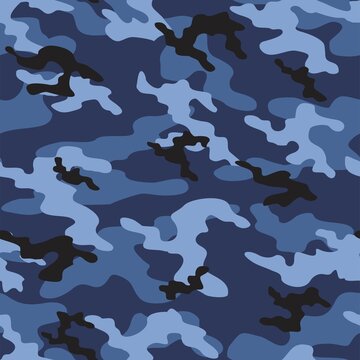 blue Camouflage seamless pattern texture. Abstract modern vector military camo backgound. Fabric textile print template. Vector illustration.