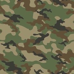 Camouflage seamless pattern texture. Abstract modern vector military green camo backgound. Fabric textile print template. Vector illustration. - obrazy, fototapety, plakaty