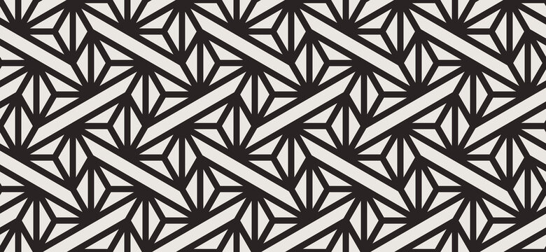 Pattern with black bold lines and polygons on grey background. Stylish abstract geometric diamond texture. Seamless linear pattern for fabric, textile and wrapping. Sun protection design.