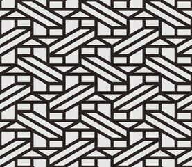 Pattern with monochrome bold stripes and polygons. Abstract monochrome geometric vector drawing for textile, fabric and wrapping. Stylish design for sun louver. Seamless geometric background.
