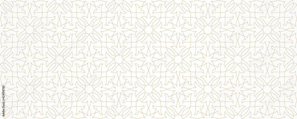 Wall mural seamless pattern with thin curl lines and stylized flowers. monochrome abstract line texture in arab