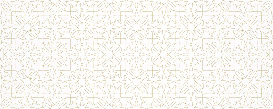 Seamless pattern with thin curl lines and stylized flowers. Monochrome abstract line texture in Arabic style. Decorative vintage lattice background. Abstract ornament for fabric, wrapping.