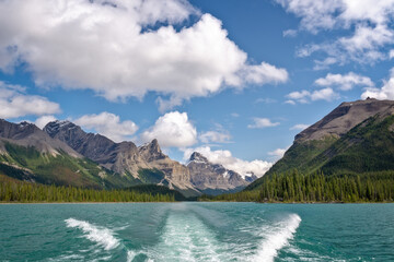 Boat cruise on Maligne lake, Jasper National Park, Alberta, Rocky Mountains, Canada