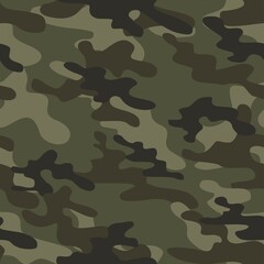 Classic green camouflage seamless pattern. Military texture. Fabric design. Print on paper. For vinyl, textile. Vector