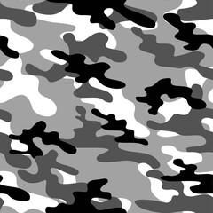 grey Military camo seamless pattern. Forest background on textile. Stylish new design. Ornament. Vector