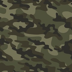 Military camo seamless pattern. Forest background on textile. Stylish new design. Ornament. Vector