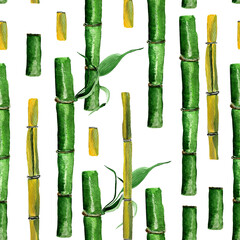Bamboo forest watercolor seamless pattern. Template for decorating designs and illustrations.