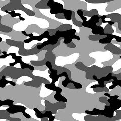 grey Camouflage seamless pattern texture. Abstract modern vector military camo backgound. Fabric textile print template. Vector illustration.