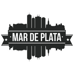 Mar de Plata Argentina Skyline Banner Vector Design Silhouette Art Background Stencil.