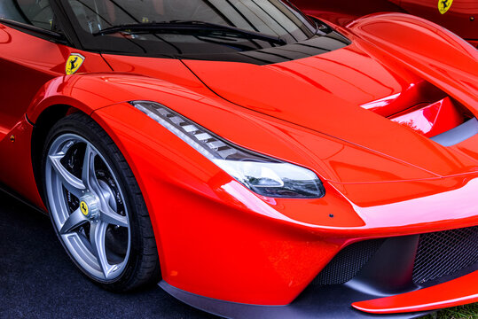 LONDON, UK - CIRCA JUNE 2014: Ferrari La Ferrari detail shot. It is a limited production hybrid supercar produced from 2013 to 2016.