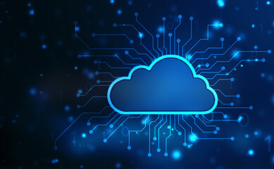 2d illustration of Cloud computing, Digital Cloud computing Concept background. Cyber technology, internet data storage, database and mobile server concept