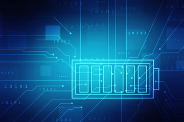 Battery Icon in digital background, energy power concept, Energy Efficiency Concept, alternative energy background