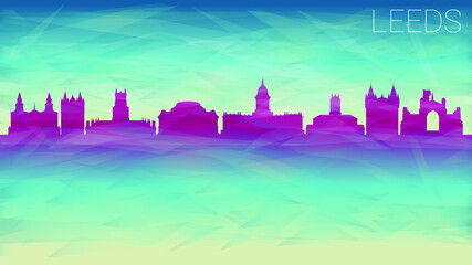 Leeds United Kingdom Silhouette Skyline City Vector. Broken Glass Abstract Geometric Dynamic Textured. Banner Background. Colorful Shape Composition.
