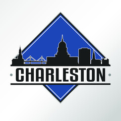 Charleston South Carolina Skyline Logo. Adventure Landscape Design. Vector Illustration Cut File.