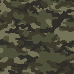 Fototapeta premium Abstract seamless green military camo texture for print. Forest background. Vector