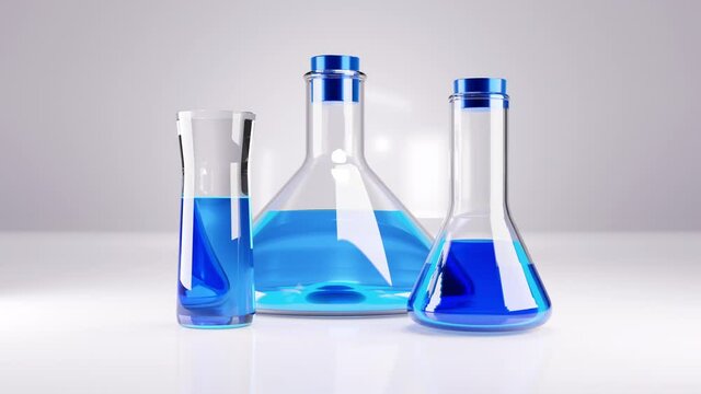 Chemistry Flasks and Glassware containing a chemical liquid or solvent 3D Animation.