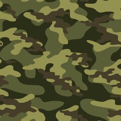 Fototapeta premium Camouflage green modern pattern seamless element for printing clothes, fabrics. Vector. Hunting and fishing.