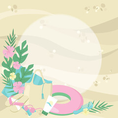 Vector elements of sea recreation.  Bathing accessories. Frame