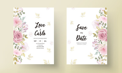 Naklejka na ściany i meble Beautiful soft hand drawn floral wedding invitation set