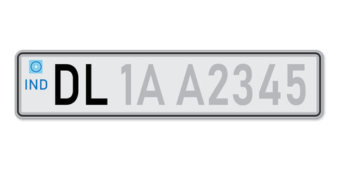 Fototapeta premium Car number plate Delhi. Vehicle registration license of India.