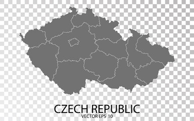 Transparent - High Detailed Grey Map of Czech. Vector Eps 10.