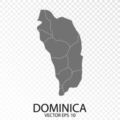 Transparent - High Detailed Grey Map of Dominica. Vector Eps 10.